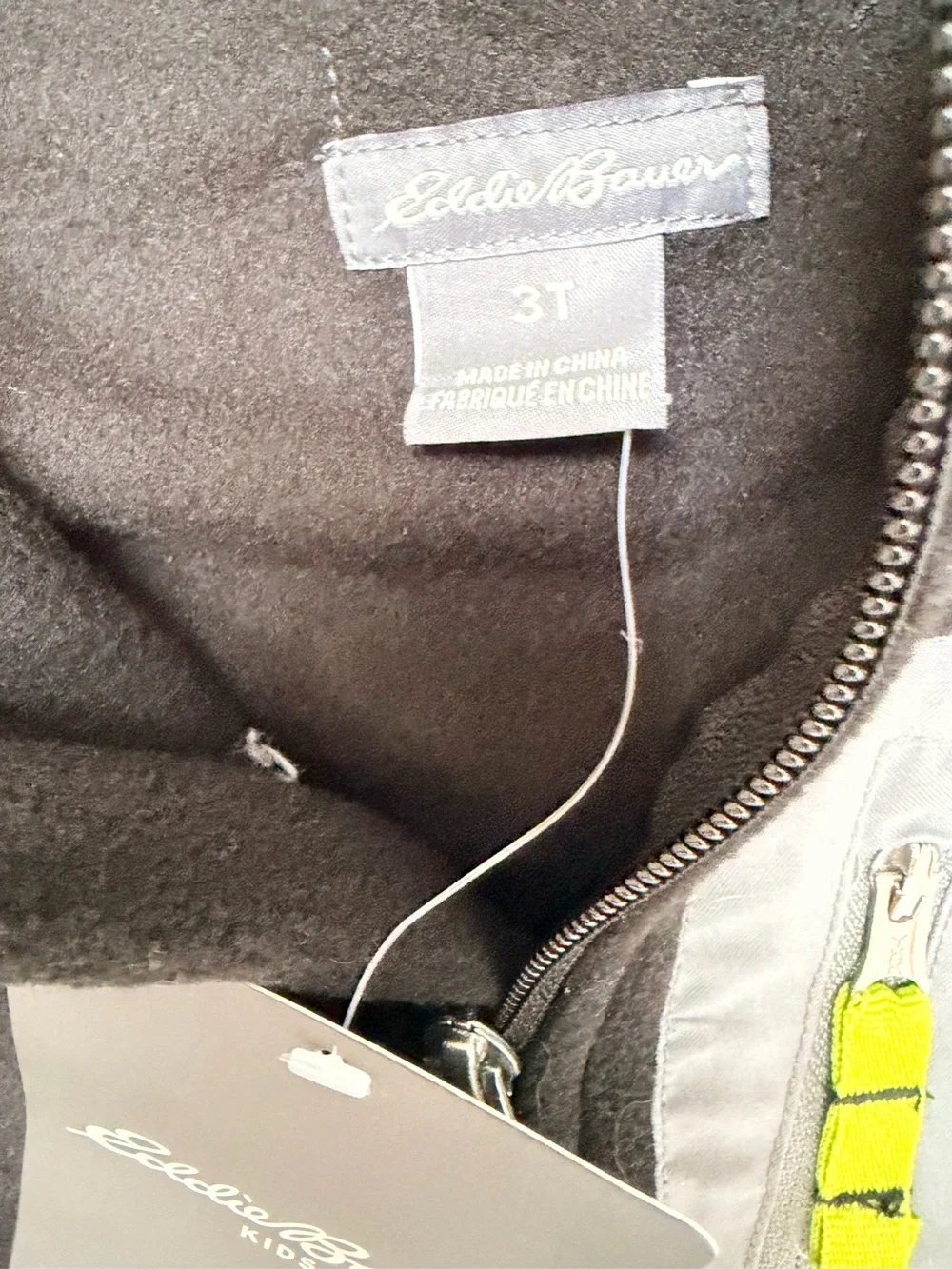 NWT! Eddie Bauer Kids Black Hooded Fleece Jacket with Gray Contrast